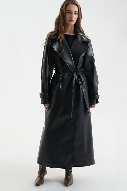 Maxi trench eco-leather on suede without patches black