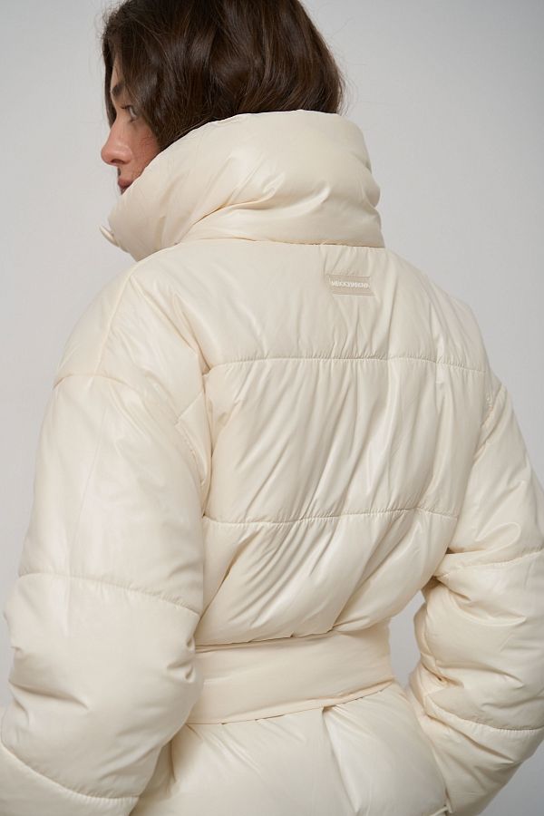 Elongated high collar coat ivory with buttons K0822/3 #RU# Przedłużona marynarka z wysokim kołnierzem zapinana na mleczne guziki K0822/3 № 5
