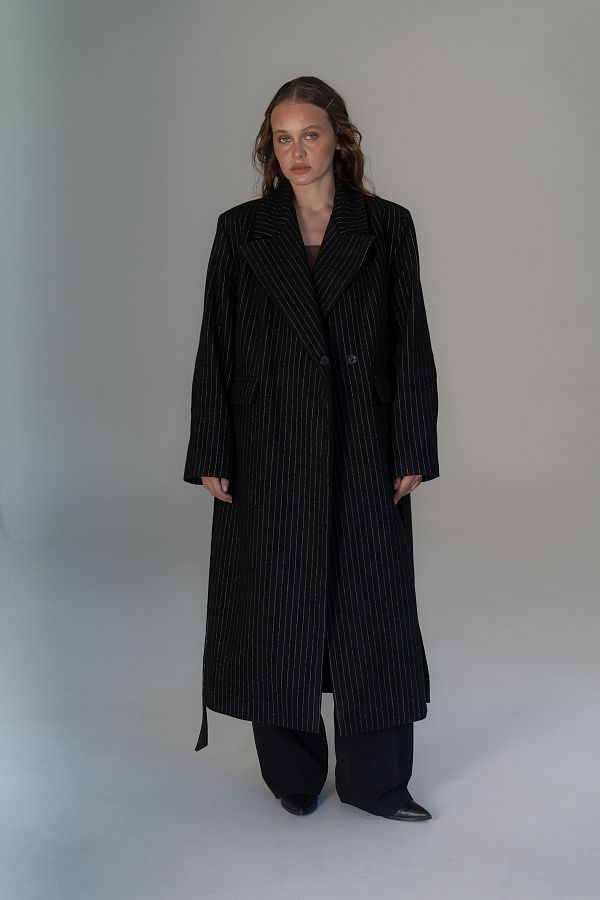 Black insulated overcoat with stripes C2304/3 #RU#  C2304/3 № 1