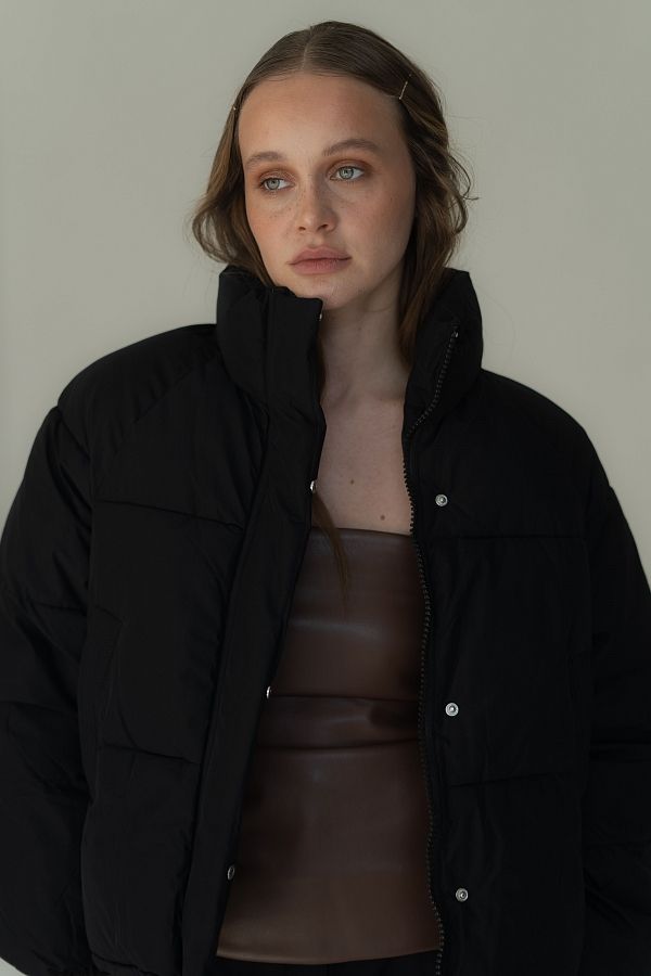 Black shortened down jacket with zipper  164001 #RU#  164001 № 3