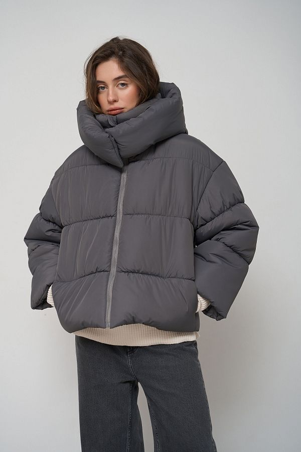 Charcoal gray cropped coat with zipper KR01104 #RU#  KR01104 № 3