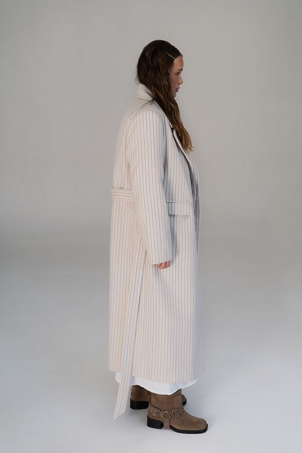 Light beige insulated overcoat with stripes C2304/1 #RU#  C2304/1 № 2