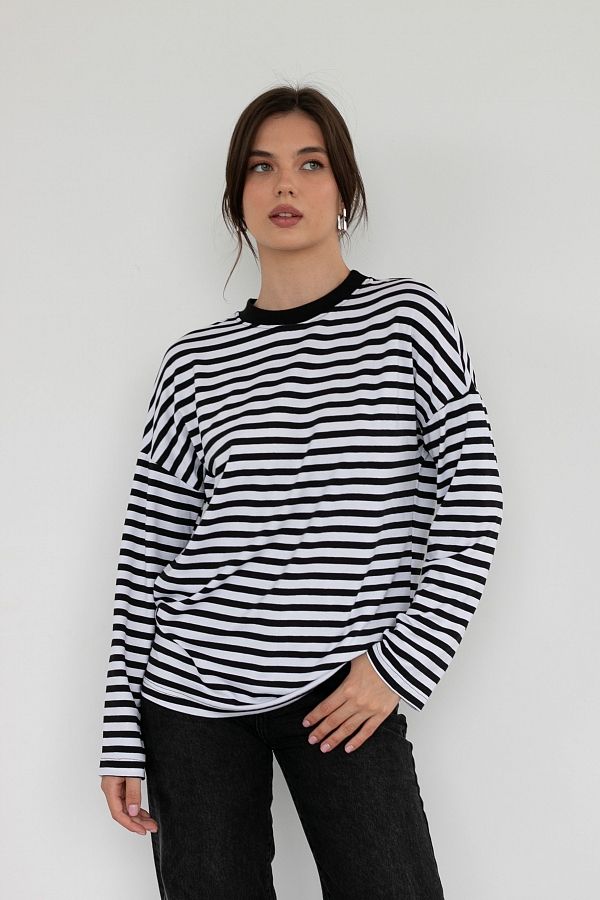 Longsleeve in black stripes (black collar) KS0123 #RU# Długi rękaw w kolorze czarnym w paski KS0123 № 3