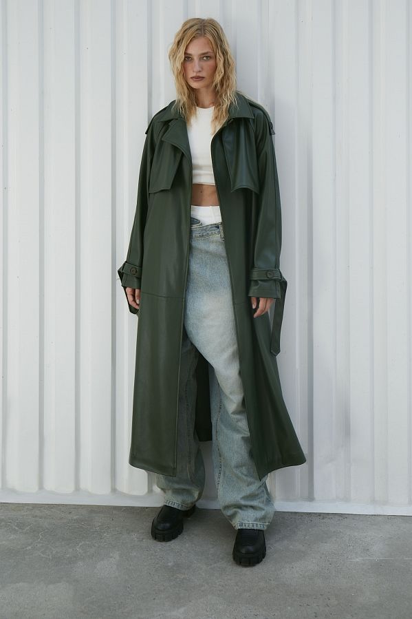 Dark green eco-leather trench coat on suede С0321/8 #RU#  С0321/8 № 1