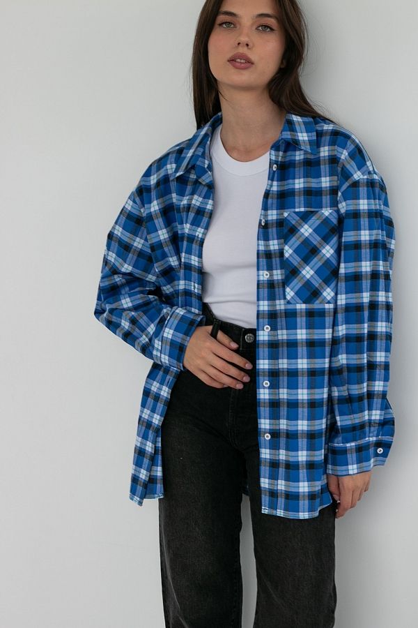 Classic cotton shirt in navy blue colour MBSCH001 #RU# Klasyczna, bawełniana koszula w niebieską kratę MBSCH001 № 1