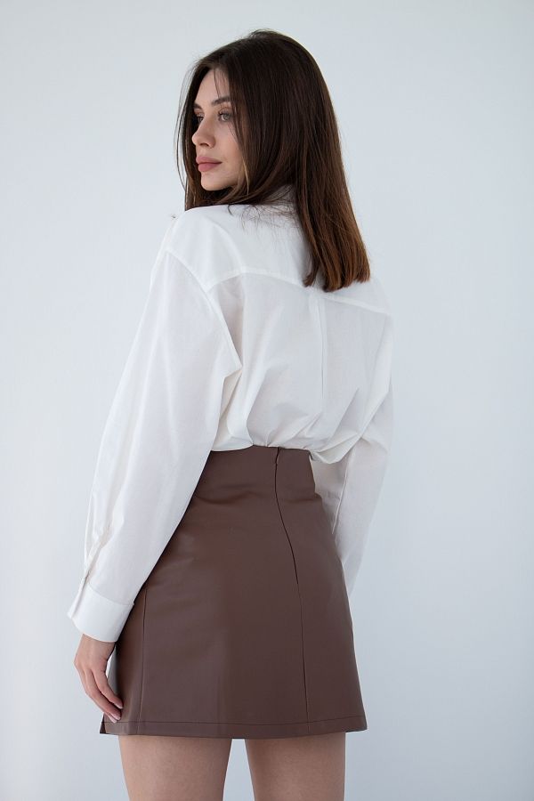 Skirt mini from chocolate eco-leather B0222/3 #RU# Spódnica mini z ekoskóry w kolorze czekoladowym B0222/3 № 3