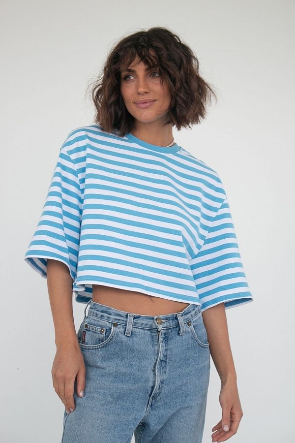 Short blue striped T-shirt TR30282/2 #RU# Krótka koszulka w niebieskie paski TR30282/2 № 2