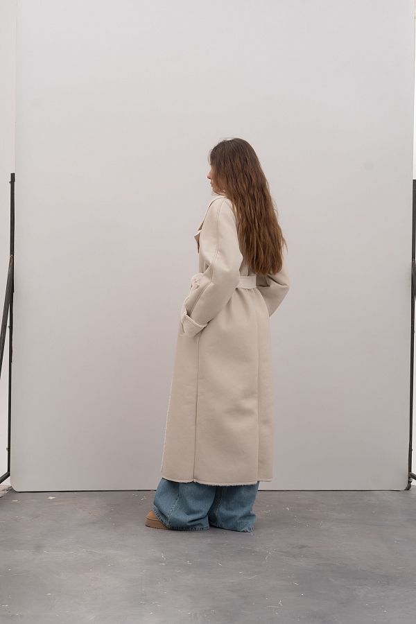 Sheepskin coat ivory with ivory fur GR02/296 № 3