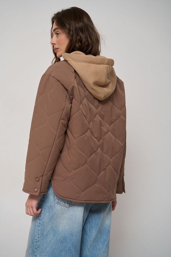 Brown coat with knitted hood KR9901 #RU#  KR9901 № 4