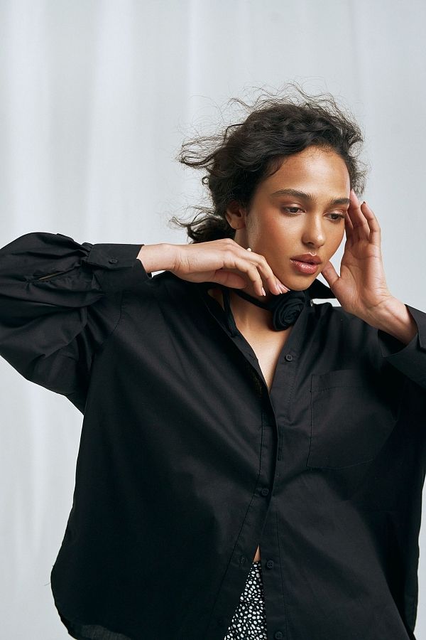 Classic black cotton shirt  MBSCH001/7 #RU# Klasyczna, bawełniana koszula w czarnym kolorze MBSCH001/7 № 2