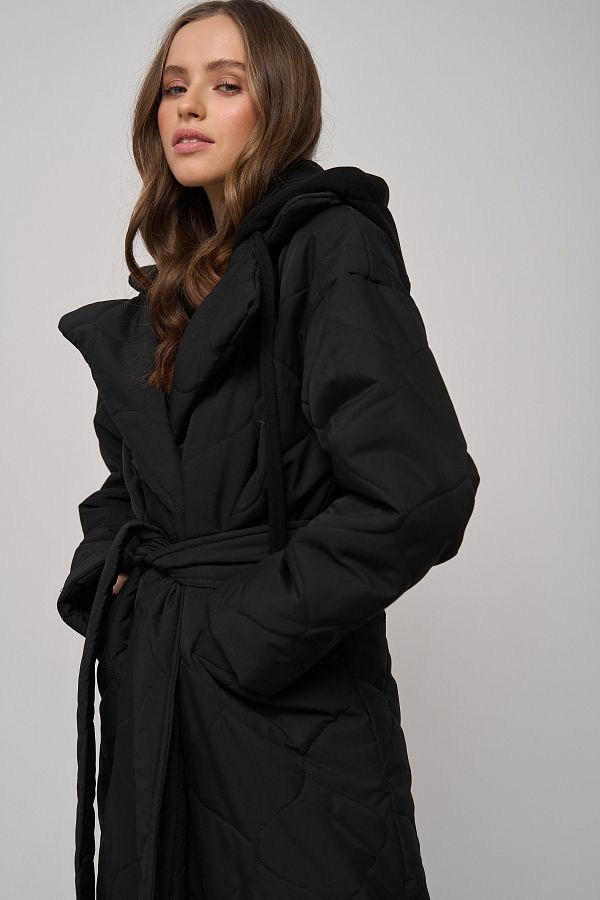 Long black coat with strap and detachable hood K0722/23 #RU#  K0722/23 № 2