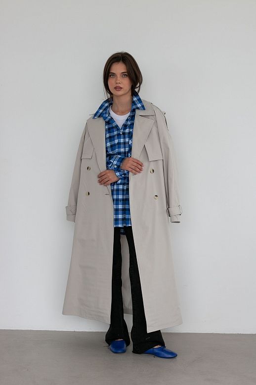 Grey cotton trench with lining