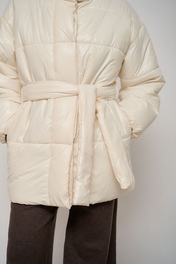 Elongated high collar coat ivory with buttons K0822/3 #RU# Przedłużona marynarka z wysokim kołnierzem zapinana na mleczne guziki K0822/3 № 4