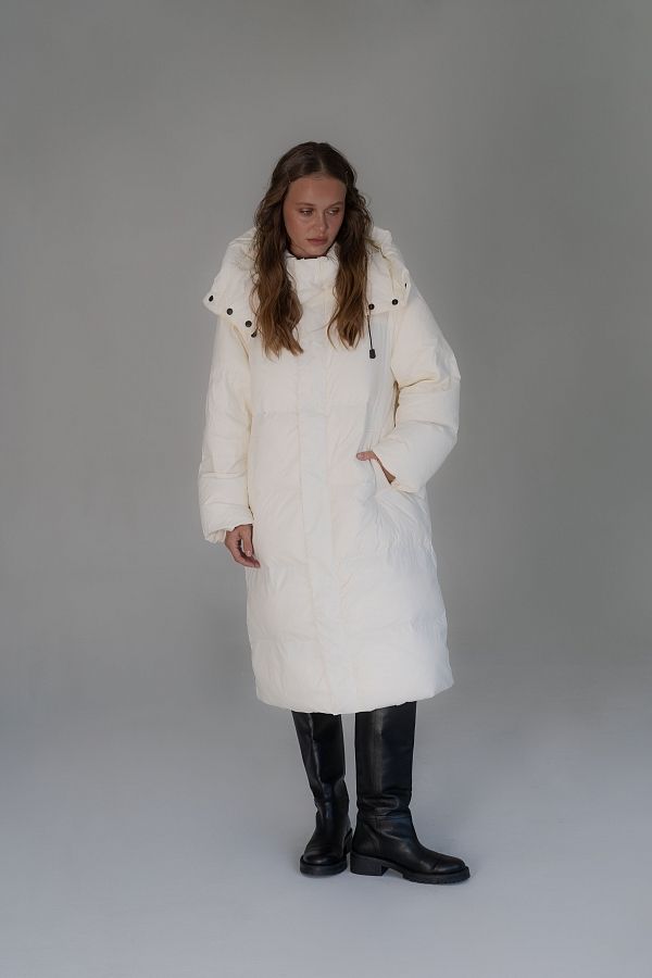 Long ivory down jacket with hood  240906/2 #RU#  240906/2 № 1