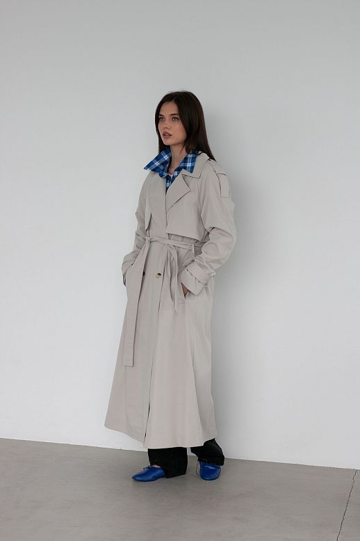 Grey cotton trench with lining - №2