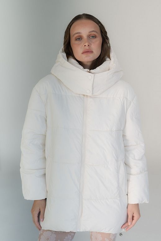 Lengthened ivory down jacket with hood - №2