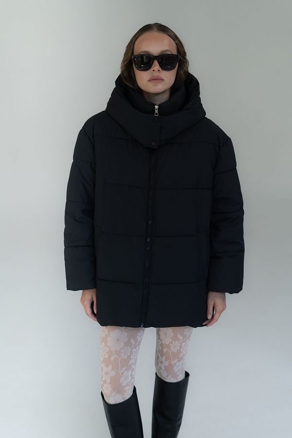 Lengthened black down jacket with hood 240907/1 #RU#  240907/1 № 2