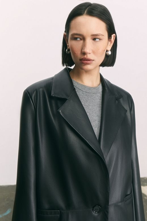 Black eco-leather blazer - №2