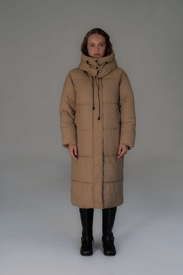 Long beige down jacket with hood  240906/3 #RU#  240906/3 № 2