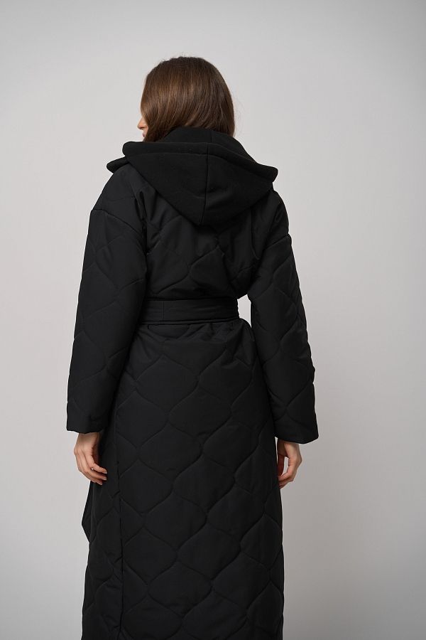 Long black coat with strap and detachable hood K0722/23 #RU#  K0722/23 № 3
