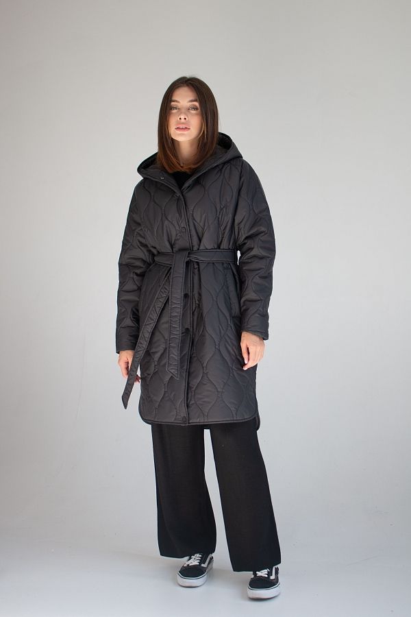 Black quilted coat with hood  MBPT002/3 #RU# Pikowana kurtka zimowa z czarnym kapturem. MBPT002/3 № 3