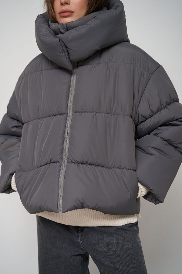 Charcoal gray cropped coat with zipper KR01104 #RU#  KR01104 № 4