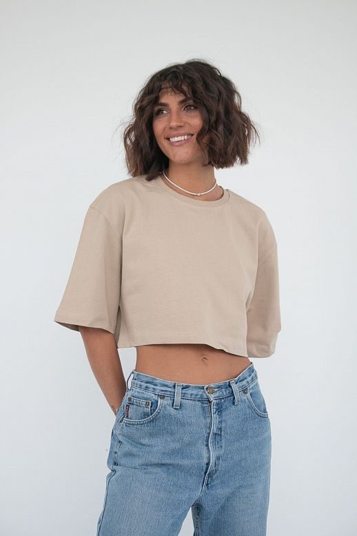 Short beige striped T-shirt - №2