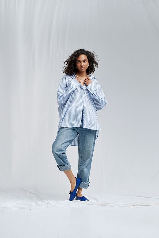 Classic cotton shirt blue with stripes - №2