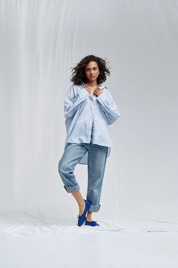 Classic cotton shirt blue with stripes MBSCH001/8 #RU# Klasyczna bawełniana koszula w niebieskie paski MBSCH001/8 № 2