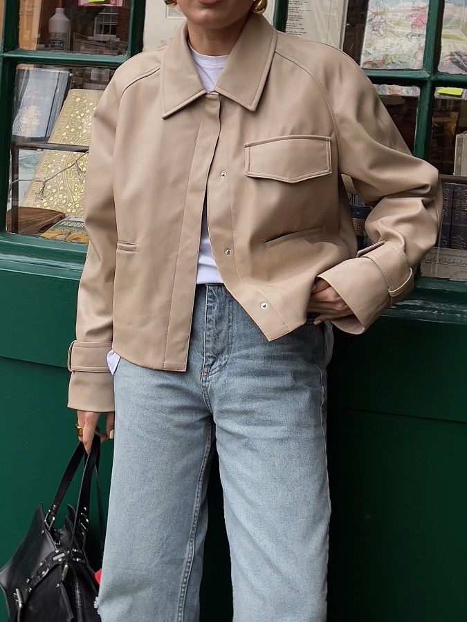 Beige short eco-leather trench coat on suede МБКТ010/7 #RU#  МБКТ010/7 № 3