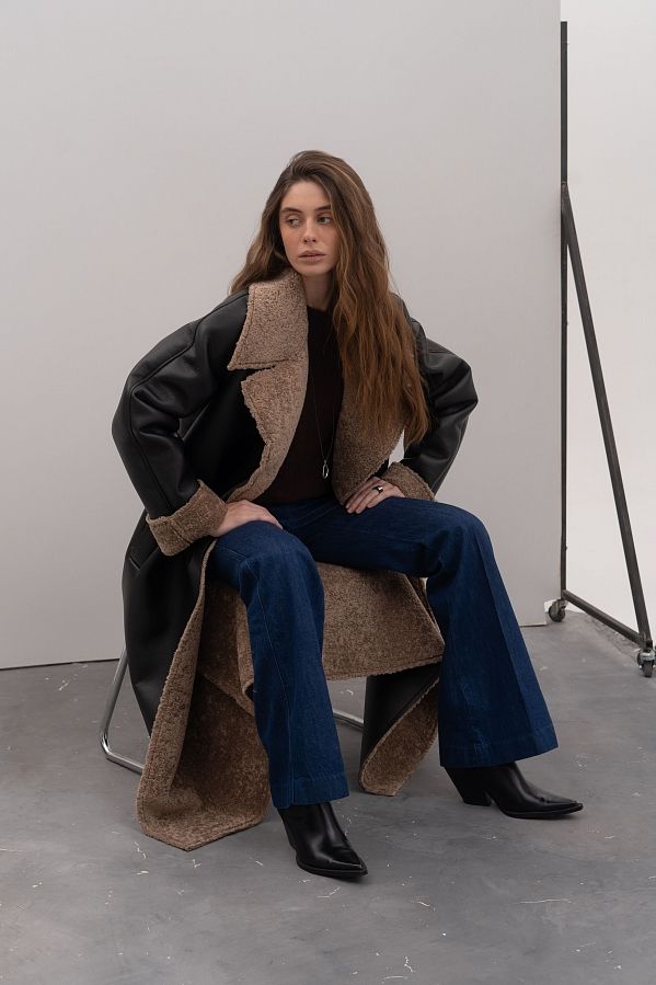Sheepskin coat black with brown fur GR02/256 № 3