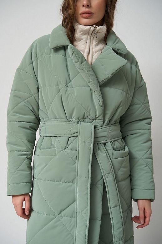 Long quilted coat mint with triangle pattern - №2