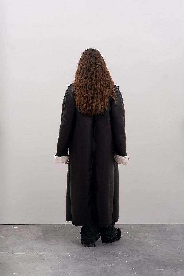 Sheepskin coat black with ivory fur GR02/2 № 3