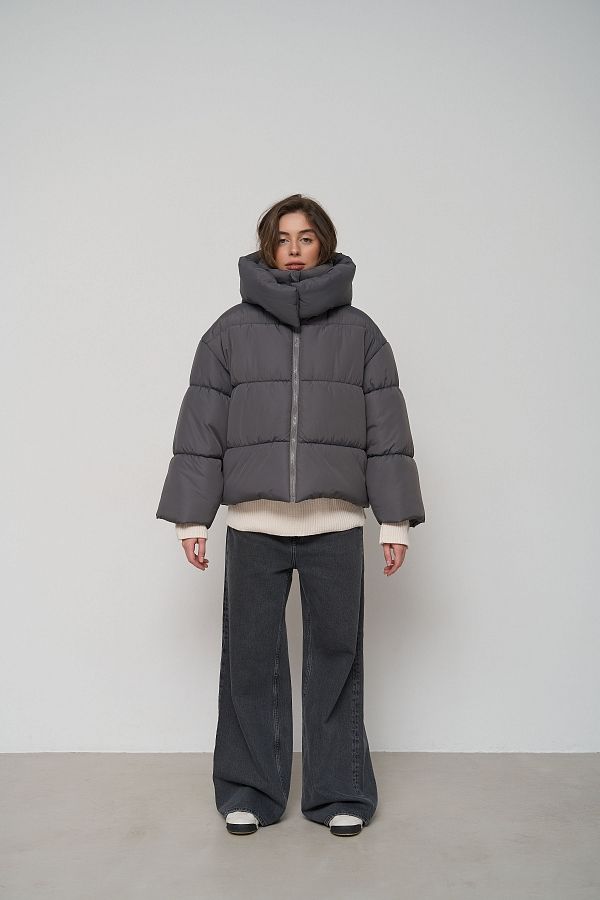 Charcoal gray cropped coat with zipper KR01104 #RU#  KR01104 № 6