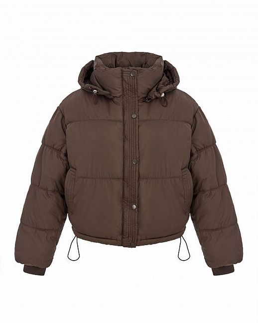 Short down jacket with hood brown