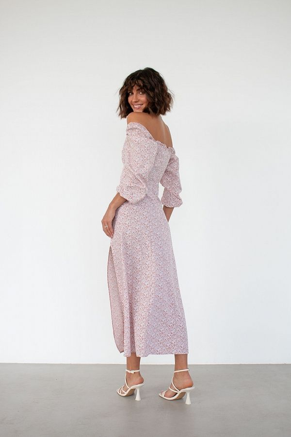Midi dress with slit and long sleeves beige D0521DR/6 № 4