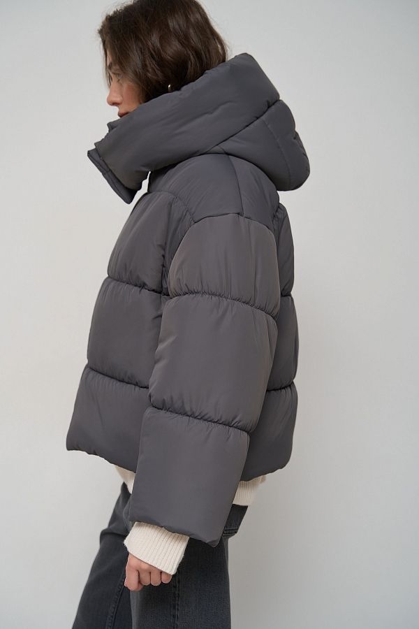 Charcoal gray cropped coat with zipper KR01104 #RU#  KR01104 № 7