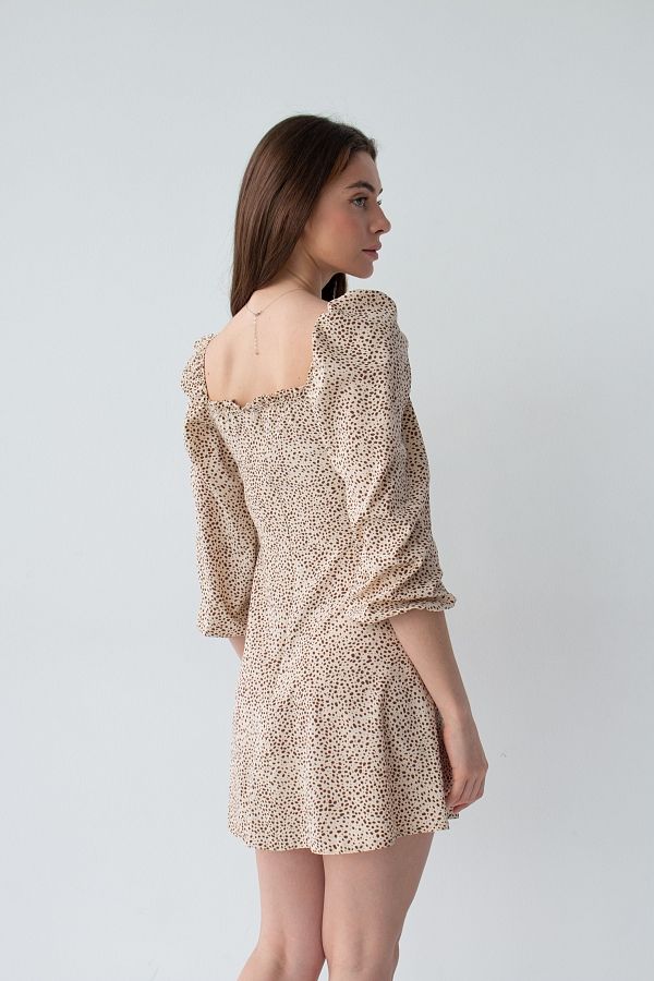 Beige mini dress in dots with slit D0321/15 № 4