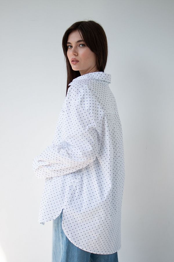 Classic white cotton shirt with black flowers MBSCH001/5 #RU# Klasyczna biała bawełniana koszula w czarnej kolorystyce. MBSCH001/5 № 3