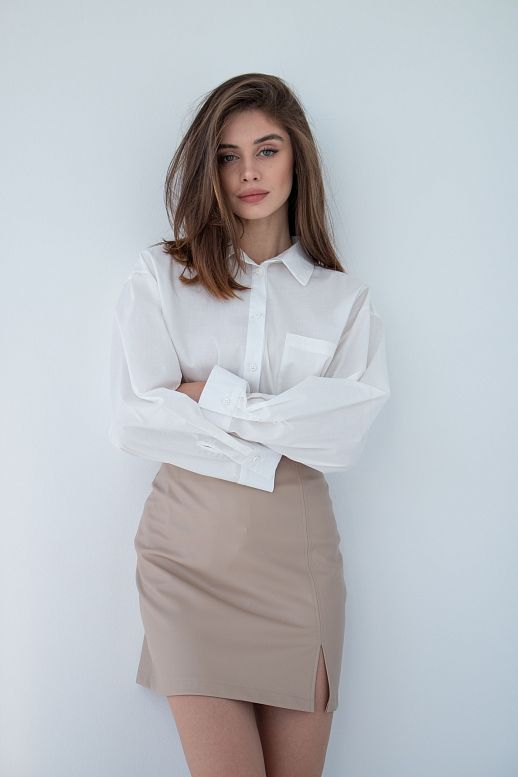 Skirt mini from beige eco-leather