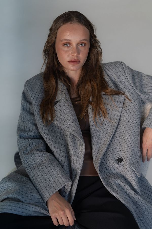 Gray insulated overcoat with stripes C2304/2 #RU#  C2304/2 № 1