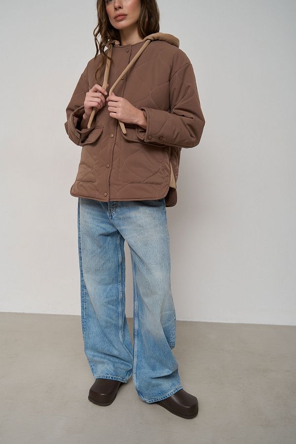 Brown coat with knitted hood KR9901 #RU#  KR9901 № 3