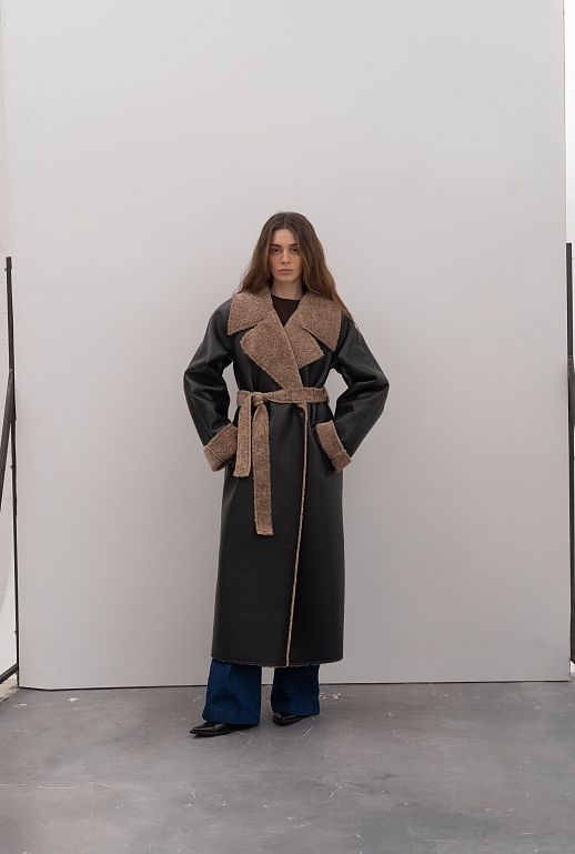 Sheepskin coat black with brown fur