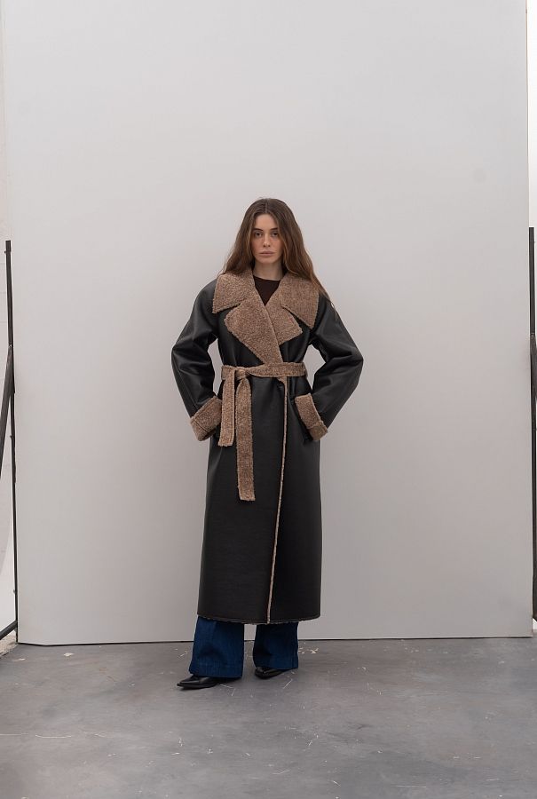Sheepskin coat black with brown fur GR02/256 № 1