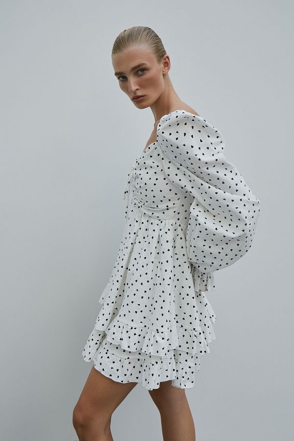 Cotton dress white with black hearts D0923/1/2 № 4