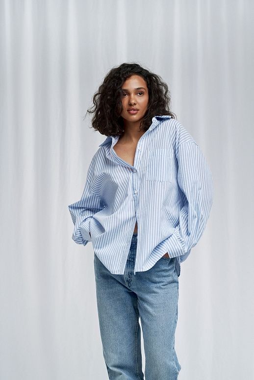 Classic cotton shirt blue with stripes