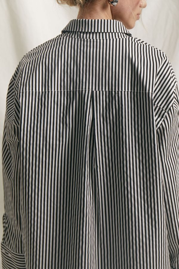 Black cotton shirt with stripes MBSCH001/11 #RU# Klasyczna, bawełniana koszula w beżowym kolorze MBSCH001/11 № 4