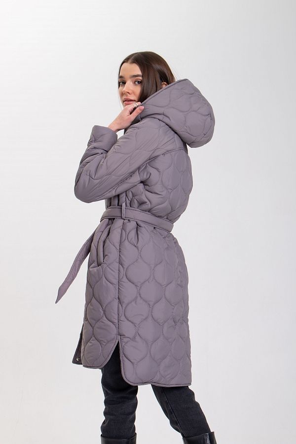 Grey quilted coat with hood MBPT002/2 #RU# Pikowana kurtka z kapturem marki Serai MBPT002/2 № 3