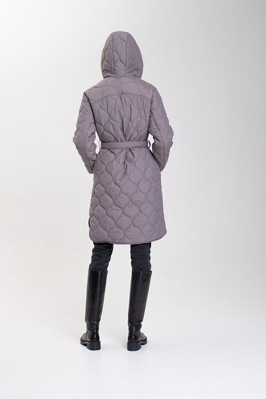 Grey quilted coat with hood - №2