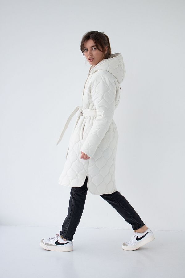 Ivory quilted coat with hood  MBPT002/4 #RU# Pikowana kurtka zimowa z białym kapturem MBPT002/4 № 3